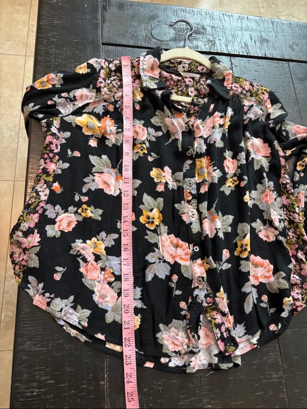 Free People Floral Button-Front Women's Blouse Black Pink & Yellow Flowers Small